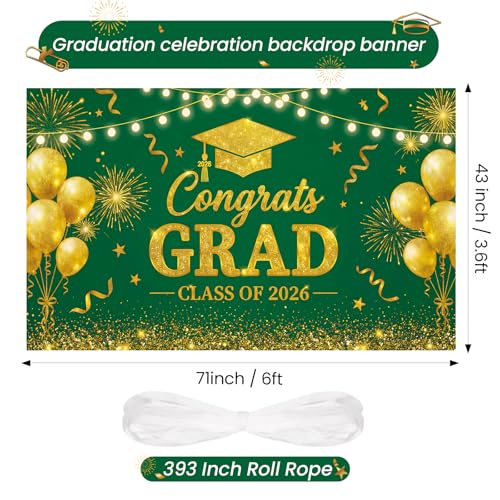 Fondo para graduación color verde y oro de 71×43 pulgadas miniatura 2