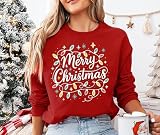 AmazingLucky Christmas Shirts Women Funny Merry Christmas Lights Sweatshirt Cute Graphic Xmas Lightweight Pullover Tops (Red-3, XXL)
