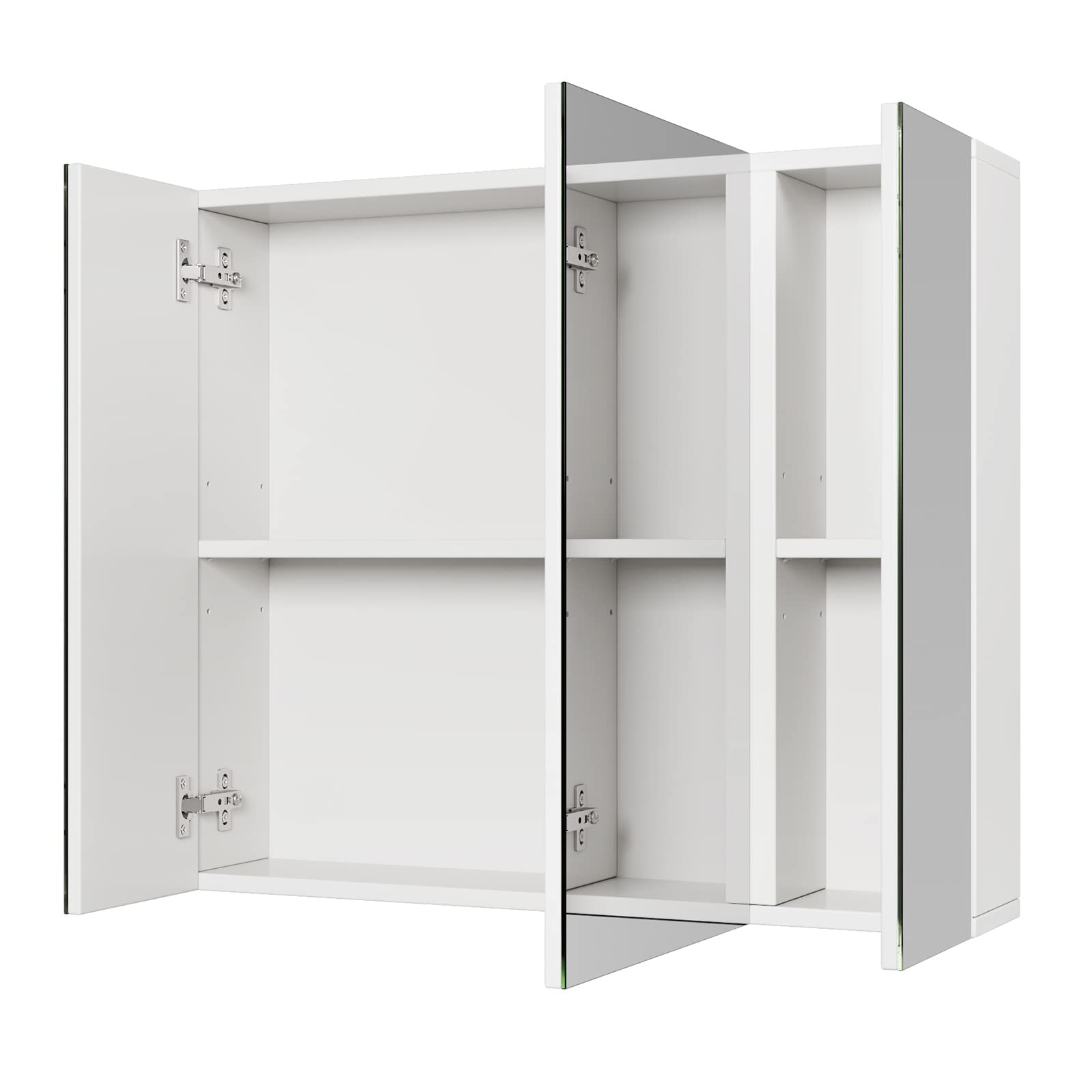 FOREHILL Armadietto a Specchio per Bagno Con Contenitore, 3 Ante e 2 Ripiani Regolabili, Mobiletto 70x15x60cm Bianco