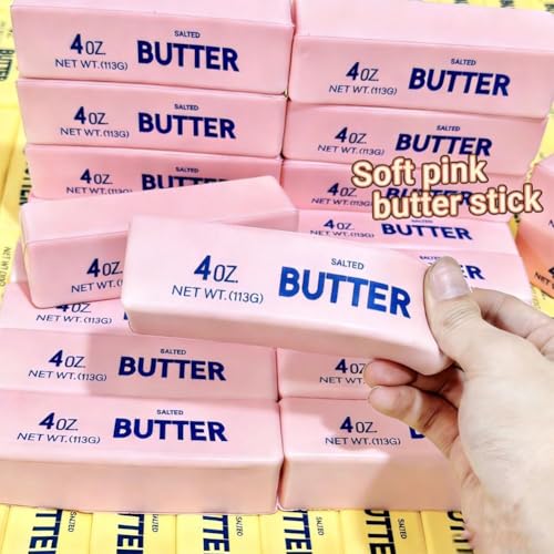 Image of Big Butter Squishy, 4 Oz Large & Mini Butter Stick Squishy, Giant Realistic Bread, Slow Rising Stress Relief Fidget Toy, Soft Squeeze Ball, Party Favor Gift, Jumbo Squeezy Cheese(Pink)