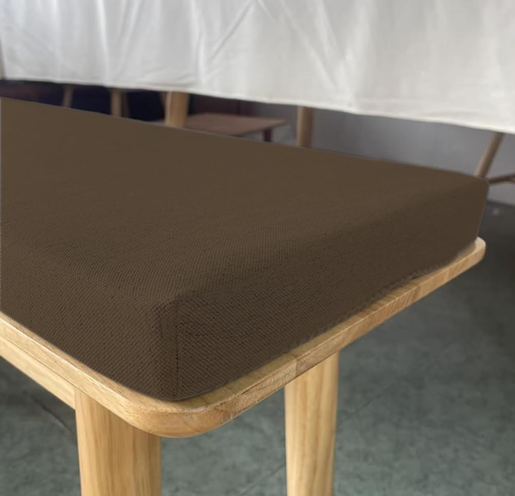Coussin de banc en lin haut de gamme 90x40 cm déhoussable et antidérapant couleur marron