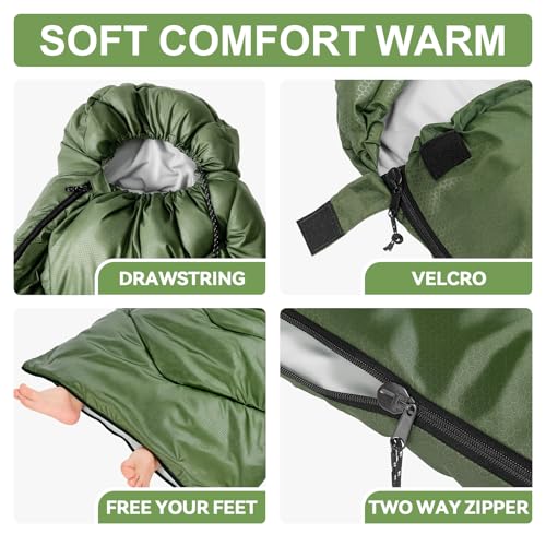 Sleeping Bags for Adults Cold Weather, Portable, Waterproof, Lightweight Camping Sleeping Bag for Tall Girls Boys with Compression Sack for Warm Camping, Hiking, Outdoor & Indoor miniatura 6