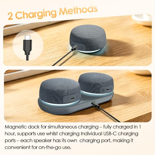 Image of Bluetooth Speaker Set Dual Pairing Stereo Sound,TWS & Magnetic Base - Portable Speaker with 10H Playtime(3H with Lights On),Wireless Speakers for TV Watching,Home Theater, Outdoor, Multi-Room
