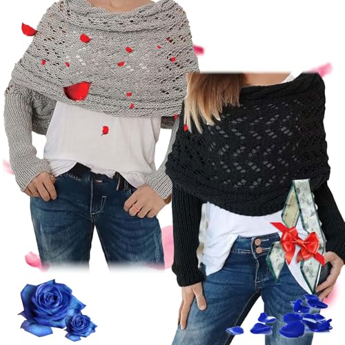 Women's Knitted Double Sleeve Scarf,Knitted Cable Wrap, Scarf with Sleeves for Women