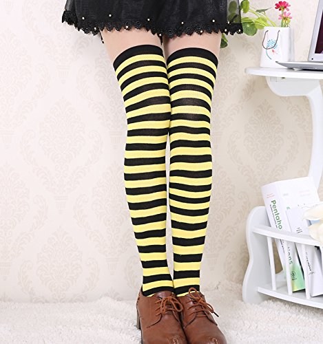 Image of Womens Thigh High Socks Athletic Stripe Cute Colorful Over the Knee High Sock Colorful Long Tube Sock
