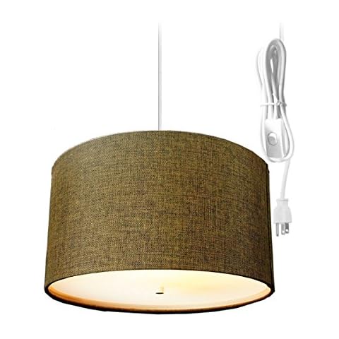 HomeConcept 2 Light Swag Plug-in Pendant 16" w Chocolate Burlap with Diffuser, White Cord Cover
