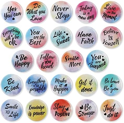 OOTSR 24PCS Inspirational Fridge Magnets, Round Watercolor Motivational Refrigerator Magnets with Encouragement Quote Words for Whiteboard Locker Decor