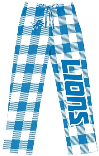FOCO Detroit Lions Gingham Checkered Pattern Women's Pajama Lounge Pants with Pockets and Drawstring Tie, Size Large, Multicolor