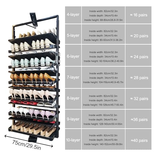 Tour à chaussures rotative étagère autoportante compacte réglable marron 104cm - 8