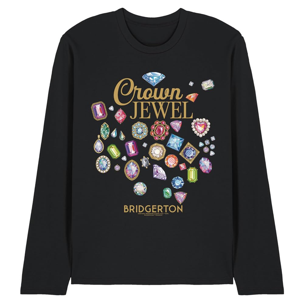 Bridgerton Men's Black Crown Jewel Long Sleeve T-Shirt in Size XL, Sports Direct