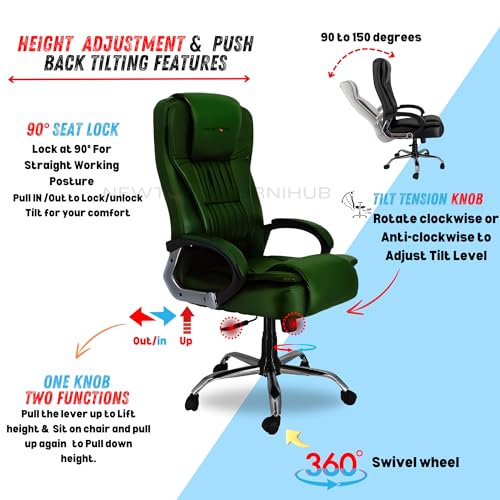 Image of NEWTURN� Dragon High Back Premium Leatherette Soft Double Cushioned Work from Home /Office /Desk /Computer revolving Chair with Heavy Duty Metal Wheel Base & 3 Yrs Parts replc. wty (Premiun Green)