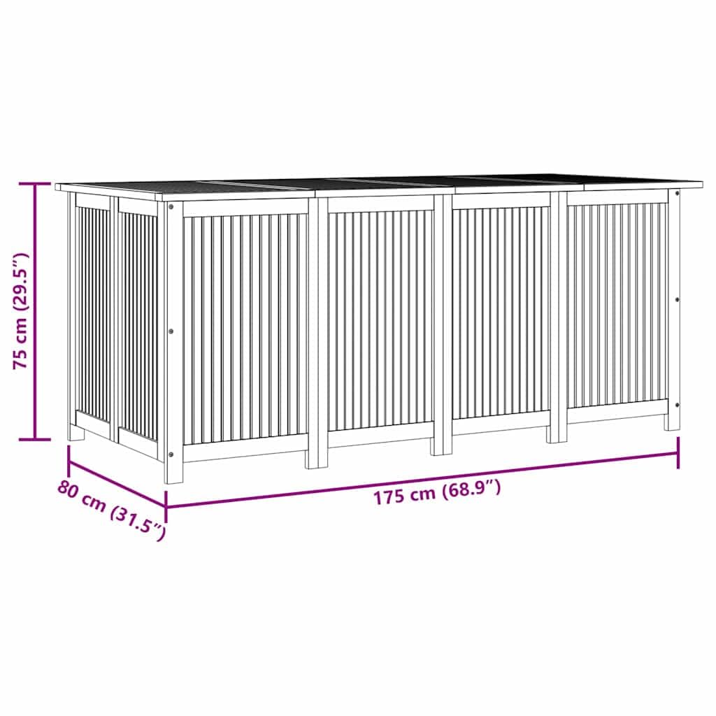 Gartenbox Massivholz Akazie 175x80x75 cm wetterfest mit wasserdichtem Beutel Stauraum für Kissen Auflagen Polster Balkon Terrasse Outdoor Sitzbank Schrank