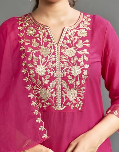 Image of SKYLEE Silk Blend Embroidery Straight Kurta Set with Dupatta
