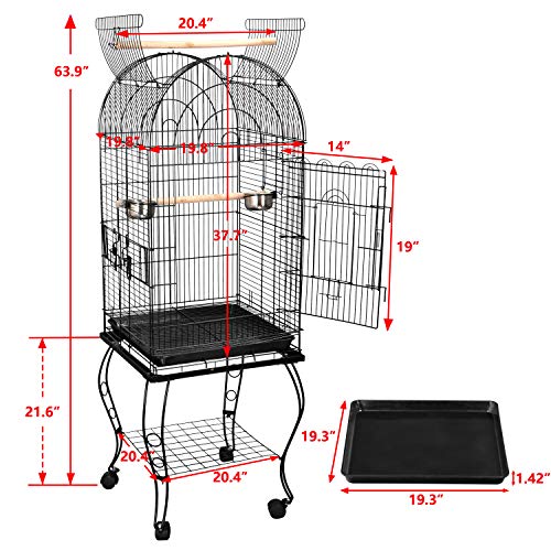 SUPER-DEAL-635-Rolling-Bird-Cage-Large-Wrought-Iron-Cage-for-Cockatiel-Sun-Conure-Parakeet-Finch-Budgie-Lovebird-Canary-Medium-Pet-House-with-Rolling-Stand-Storage-Shelf