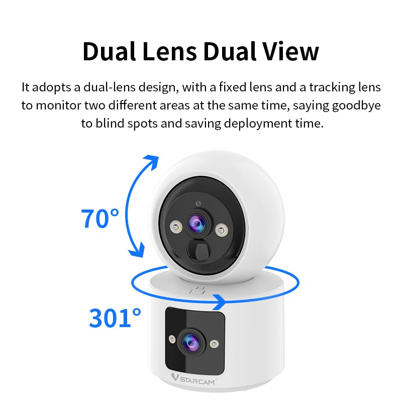 Image of VSTARCAM 2 Lens 2K Indoor Camera with Micro SD Card 32 GB, One-Tap Call, PIR Motion Detection, Color Night Vision, Two-Way Audio