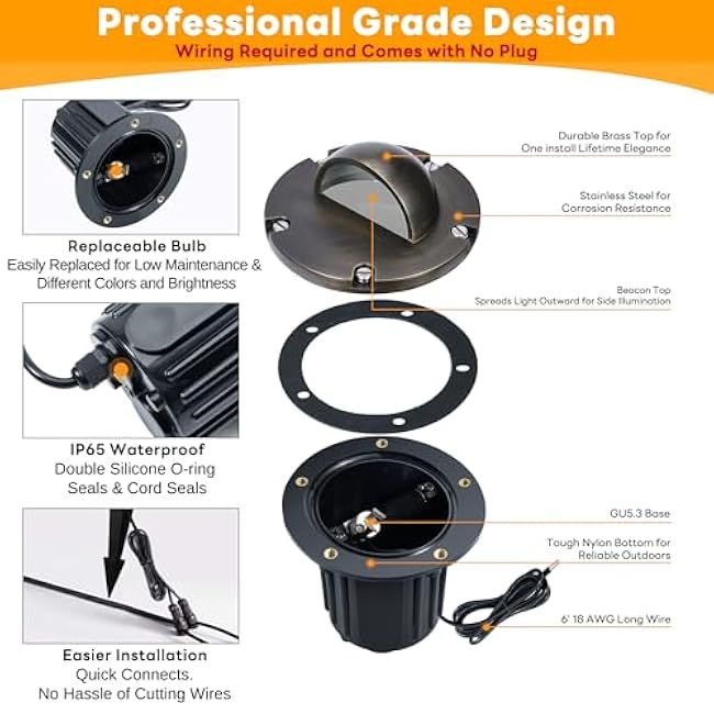 Brass Well Light - Waterproof 12V Ip65 In-Ground Landscape Lighting, LED Outdoor Replaceable Bulb Low Voltage Fixture, Antique Bronze for Tree Garden Pathway Without MR16 Bulb