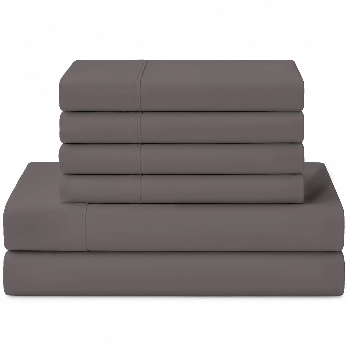 Linen Home 100% Cotton Percale Sheets Queen Size, Charcoal, Deep Pocket, 6 Pieces Set- 1 Flat, 1 Fitted and 4 Pillowcases, Crisp Cool and Long Staple Strong Bed Linen