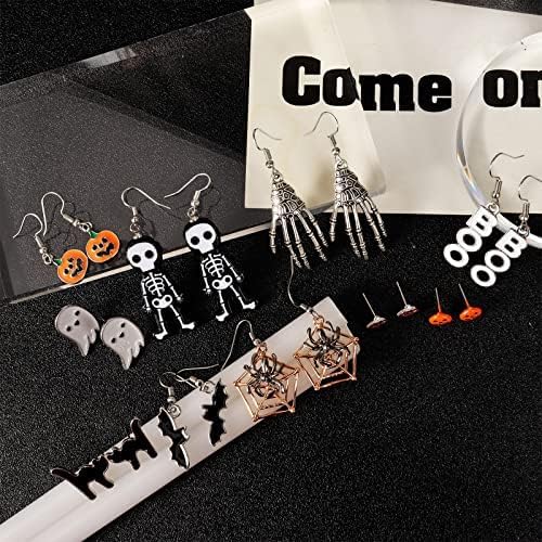 Halloween Earrings for Women Bat Witch Cat Earrings Set Spider Web Pumpkin Skull Dangle Earring Halloween Jewelry Accessories Costumes - Image 5