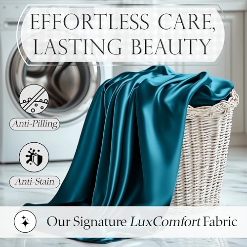 DECOLURE Satin Bed Sheets - 4 Piece Luxury Silky King Size Bedding Set - Softer Than Silk, Wrinkle-Free with 15” Deep Pocket Fitted Sheet, Perfect for Hair & Skin, Gifts for Women (Sea Teal-01) - Image 7