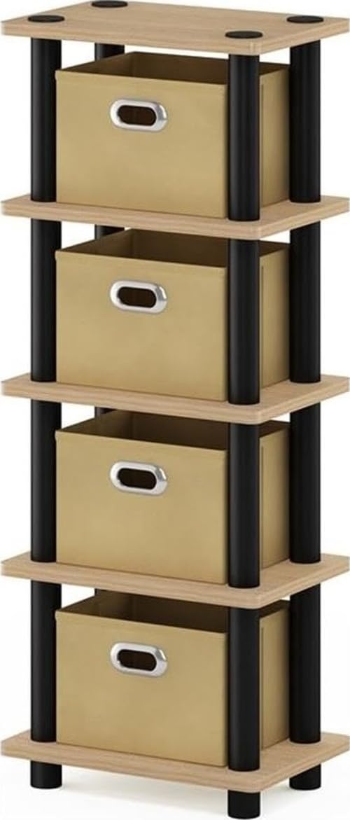 Furinno Regalsystem mit 4 Einschüben, holz, Eiche/Schwarz/Hellbraun, 19.56 x 28.7 x 73.15 cm