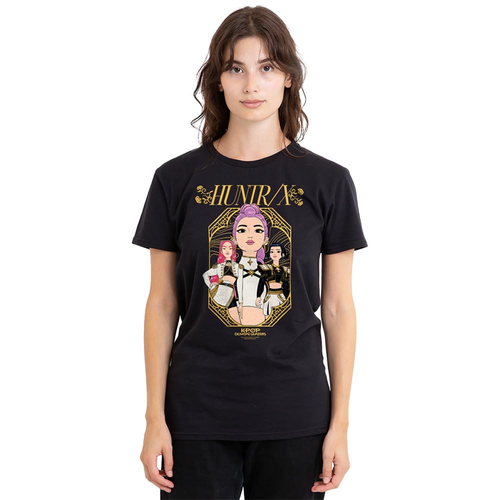 Kpop Demon Hunters Huntrix Golden Frame Ladies T Shirt, Black, Small