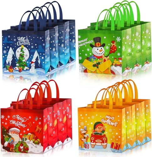 DERAYEE 12 Stück Geschenktüten Weihnachten Groß, Non Woven Weihnachtstaschen Weihnachtstüten Geschenktaschen mit Griffen, Weihnachtsgeschenktüten XXL, Weihnachts Geschenktüten（40 * 36 * 15CM）