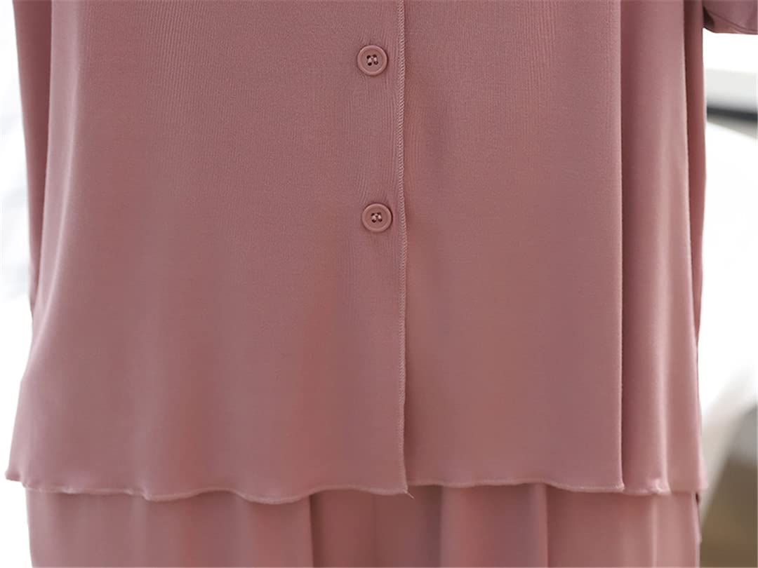 Conjunto de pijama de algodón suelto de manga larga para mujer, casual, otoño, invierno, cuello en V, azul marino, M