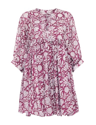 Image of Boho Dresses for Women Floral V Neck Puff SLVS Babydoll Short Beach Dress