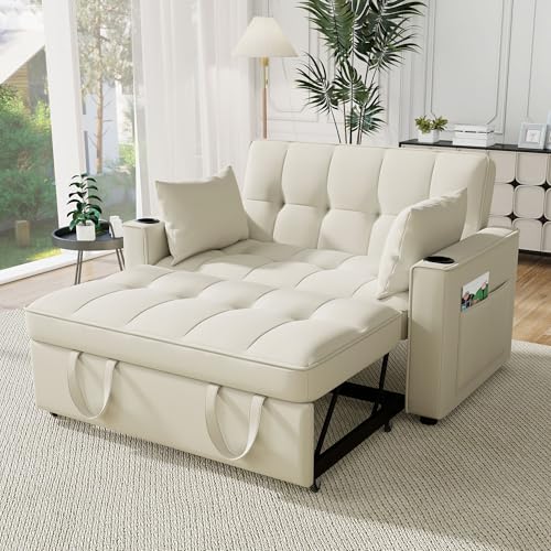 Zepneiy Klappbares Schlafsofa, multifunktional, mit Schlaffunktion, mit Kissen, geeignet für Wohnzimmer, Schlafzimmer, Kino, Beige