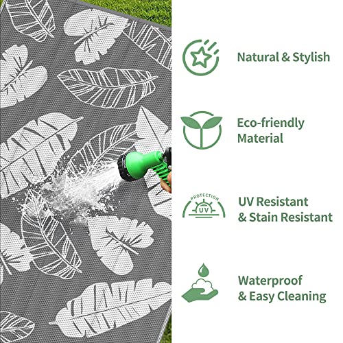 Genimo Outdoor Rug 8'X10' For Patios Clearance, Plastic Straw Waterproof Carpet, Reversible Tropical Outdoor Decor Area Rugs, Camping Mats Are Suitable For Rv, Deck, Garden, Porch, White & Grey #TOP5