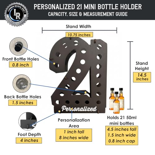 Image of Lumber Reveal USA | Black Personalized Mini Liquor Bottle Display | 21st Birthday Decorations | Holds 21 Shooter Bottles | Unique 21st Birthday Gifts | 4 Colors | Glam Finish Options