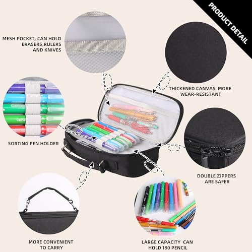 Image of Black Pencil Case Organizer, Large Capacity Penci Pouch, Durable Pencil Bag for School, Office,Travel,Pen Case Perfect for Storing Pens,Pencils,Study Supplies