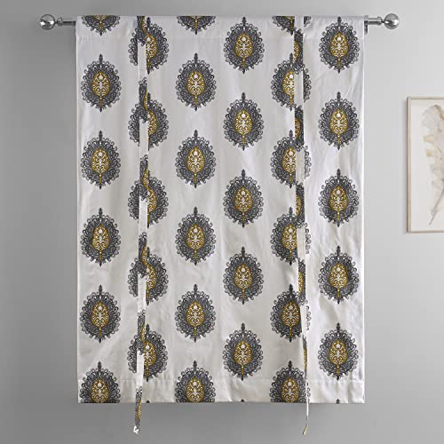 Image of HPD Half Price Drapes Room Darkening Tie Up Curtains 46 X 63 Inch Mayan Printed Cotton Window Roll Up Balloon Curtain for Living Room, Kitchen PRTW-TUD02A-63 (1 Panel), Mayan Gold