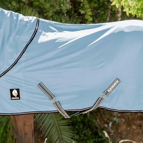 Image of Equinavia Brisk Mesh Horse Fly Sheet with Neck Coverage, UV Protection | Cool Breathable Equine Fly Sheet for Horses, Horse Turnout Sheet Against Pests, Insects and Sun Exposure, Light Blue