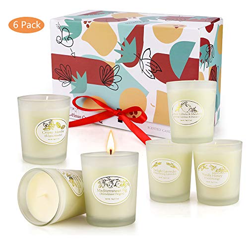 Yinuo Mirror Velas Aromaticas de Paquete 6, Velas Perfumadas de Cera de Soja Natural, 2.5 onzas por Taza Velas de Vidrio, Regalos para Mujeres y Aliviar el Estrés