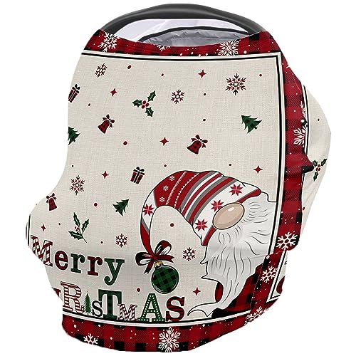 Nursing Cover for Breastfeeding Scarf, Christmas Gnome Xmas Tree Snowflake Red Plaid Baby Car Covers Super Soft Multi Use for Canopy Shopping Cart Cover Blanket Stroller Cover