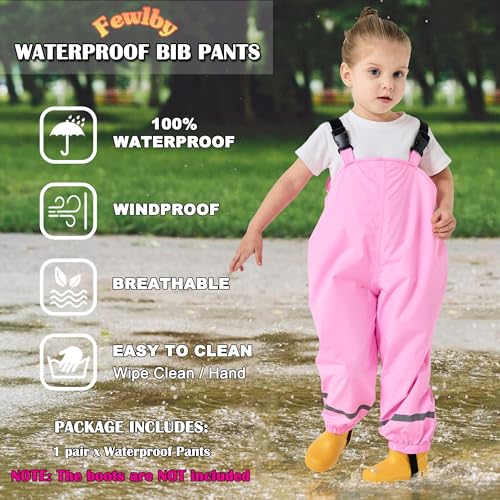 Image of Fewlby Kids Rain Bib Pants, Toddlers Waterproof Suspender Dirty Proof Rain Wear for Boys and Girls