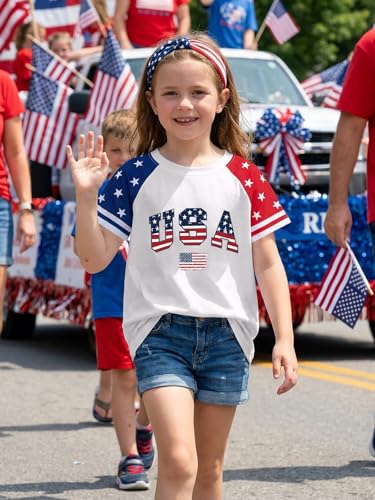 Image of YHHR Boys Girls USA Shirt 250 Anniversary Shirt for Girl 4th of July Shirts Toddler American Flag Patriotic Tee 5-12 Years