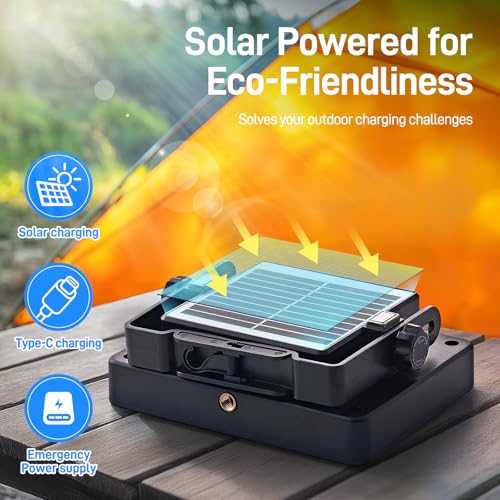 Image of LED Solar Portable Camping Lights with Stand dimmable, 2000LM, Solar Rechargeable Work Lights with Magnetic，IP67 Waterproof, 5 Light Modes Portable Flood Light, Camping Lantern for Indoor Outdoor