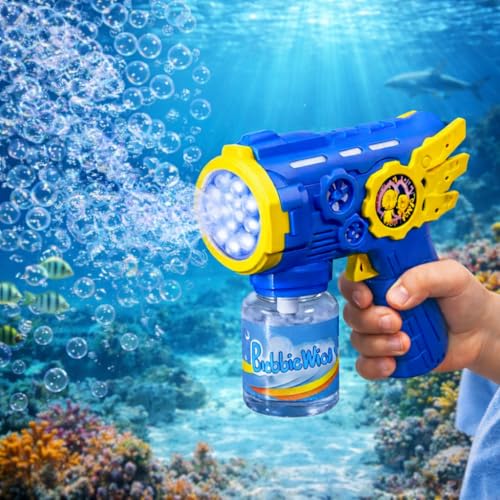 Image of Automatic Bubble Blowing Gun with LED Lights & Solution - Kids Bubble Maker Toy for Outdoor Play