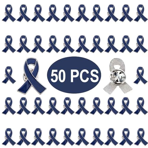 Image of 50 pieces Dark Blue Ribbon Pins Enamel lapel Brooches For Colon Rectal Cancer Arthritis Awareness