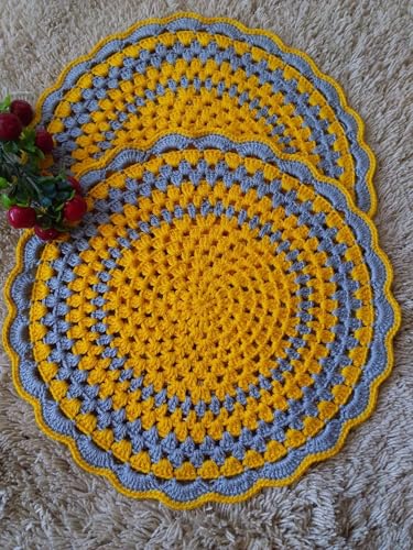 Image of Kavya Craft Present Woollen Handmade Crochet Table Mat /Thal posh (Yellow Sky, 16inch)