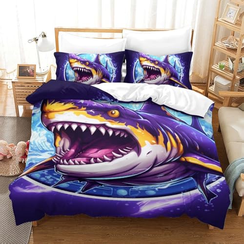 Housse de couette requin microfibre 3 pièces lit 140x200