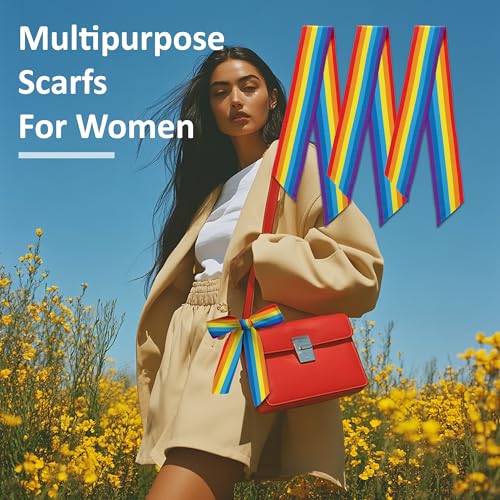 Rainbow Scarf Bags Handbag Accessory for Women, LGFBT Hair Neck Scarf Neck Scarves for Bags, Purses3