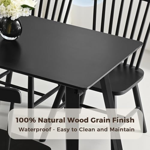 Image of DELAVIN 70.8 Inch Large Solid Wood Dinner Table for 6-8 People, Modern Oak Kitchen Table with Natural Wood Grain, Luxury Rectangular Dining Table for Family, Office, Party, Easy Assembly, Black