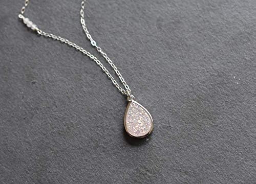 Designed By Stacey Handmade Iridescent White Druzy Teardrop Pendant Necklace, Sterling Silver Jewelry, Gifts for Women, Birthday, Anniversary, Wedding, Mother's Day, Prom, 16 to 18" Adjustable Chain - Image 5