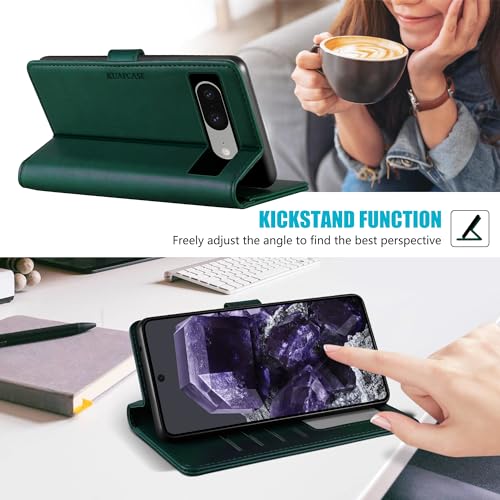 Kuafcase for Google Pixel 8 Case, 4 Card Slots Magnetic Closure Kickstand Shockproof Protective Phone Case for Google Pixel 8 - Green - Image 4