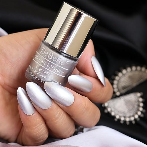 Image of DeBelle French Cheer Gel Nail Polish Combo Set Of 6 Metallic Finish Chrome Glaze(Metallic Pink), Chrome Silver(Metallic Silver), Chrome Wine(Metallic Purple), Shimmer Top Coat(Top Coat) Aqua Frenzy(Metallic Sky Blue), Chrome Gold(Metallic Gold) (8 ml Each)