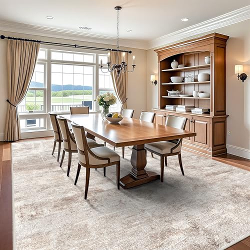 Washable Abstract Area Rug 12x15 - Large Soft Rugs for Living Room Non Slip Rubber Backing Indoor Carpet for Bedroom Living Room Farmhouse Distressed Stain Resistant Floor Decor Mat 12x15 Brown