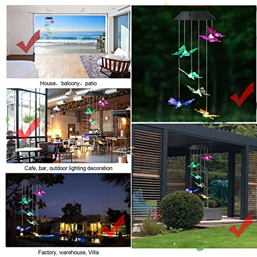 SUNJOYCO Butterfly Solar Wind Chimes, Color-Changing Outdoor Decoration Waterproof LED Memorial Wind Chime Solar Powered Colorful Light for Home Party Yard Garden